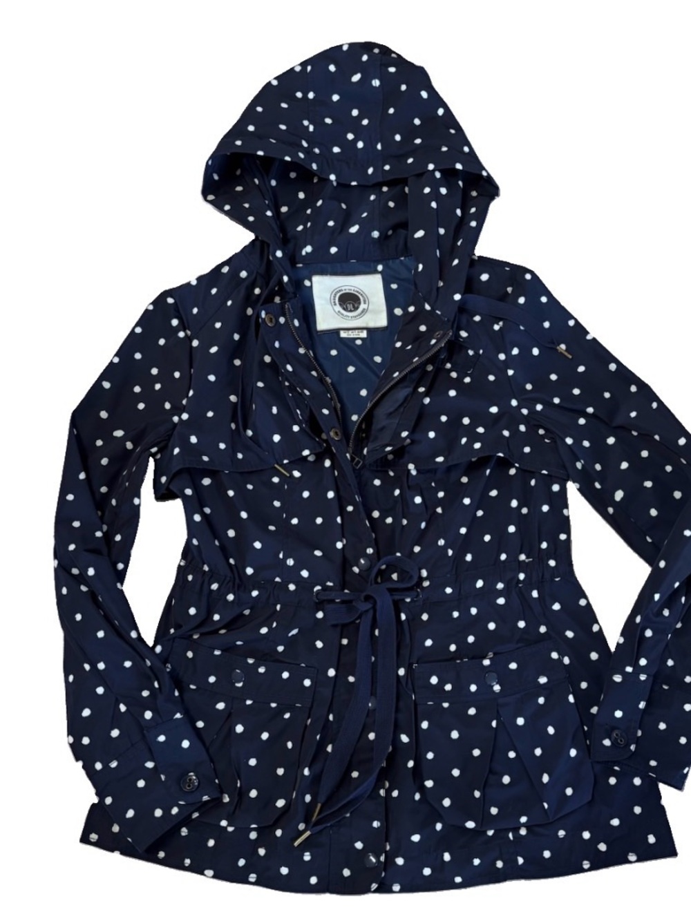 Anthropologie Daughters Of The Liberation Navy Polka Dot Rain Jacket Size 8 EUC - Picture 4 of 13
